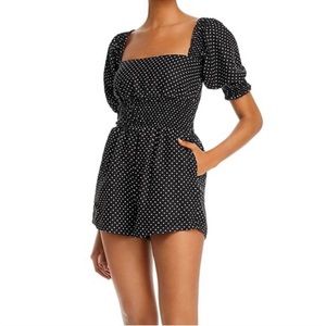 NWT We Wore What linen polka dot smocked romper M